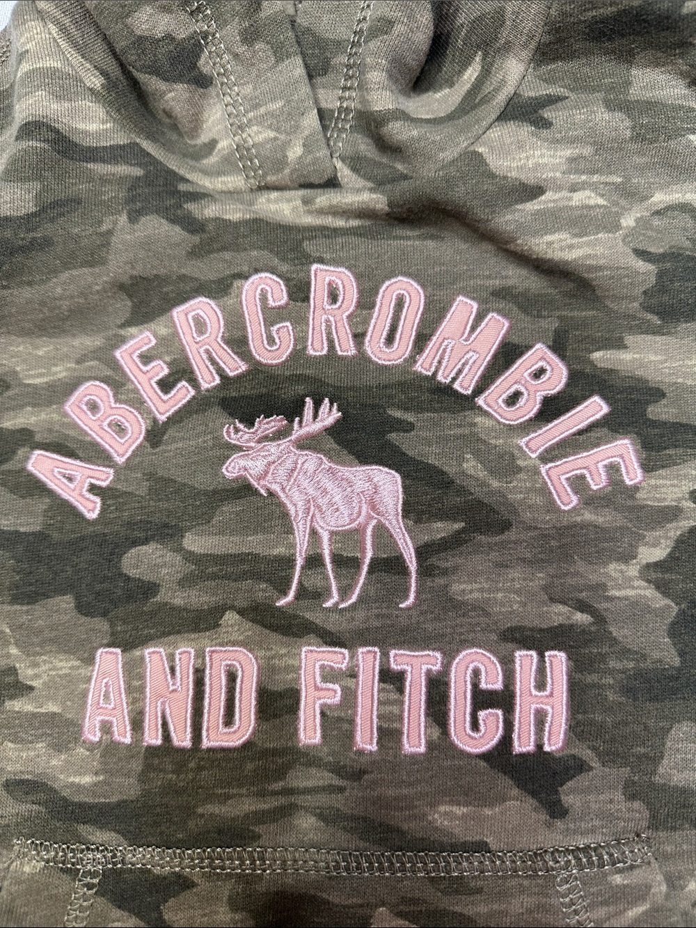 Y2K Abercrombie kids Camo Hoodie Pink spellout Logo Vintage 2000s size 7/8 - Picture 7 of 16